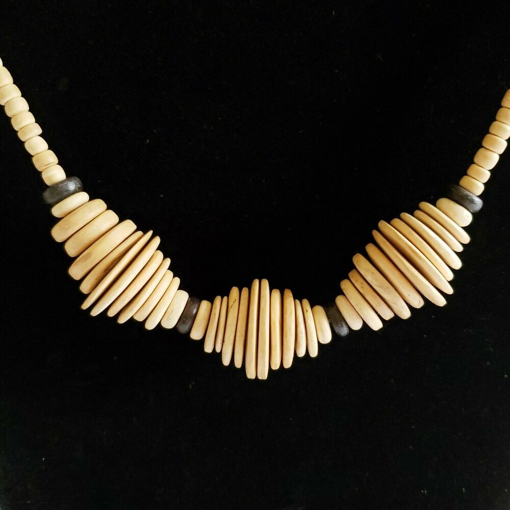 African tribal wooden disc beaded choker statement necklace - Picture 2 of 4